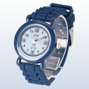 Montre Ajouter les coeurs initiales enfants bleus
