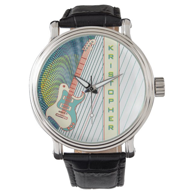 Montre Ajouter un nom Cool moderne blanc & Turquoise Guit (devant)