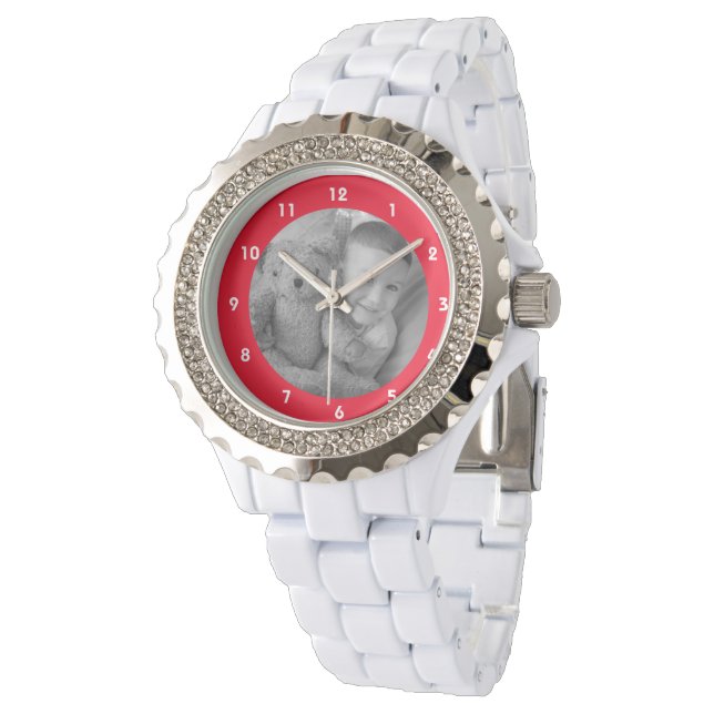Montre Ajouter une photo pour maman ou grand-mère rouge R (Incliné)