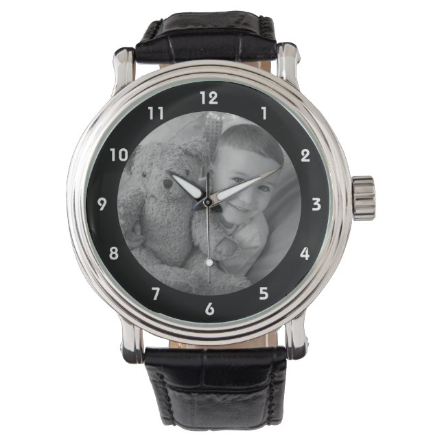 Montre Ajouter votre photo memento pour Papa noir (devant)