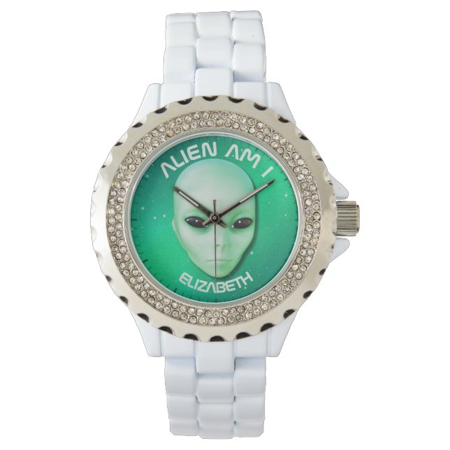 Montre Alien Suis-Je Vert Funny Visage Alien Avec Les Yeu (devant)