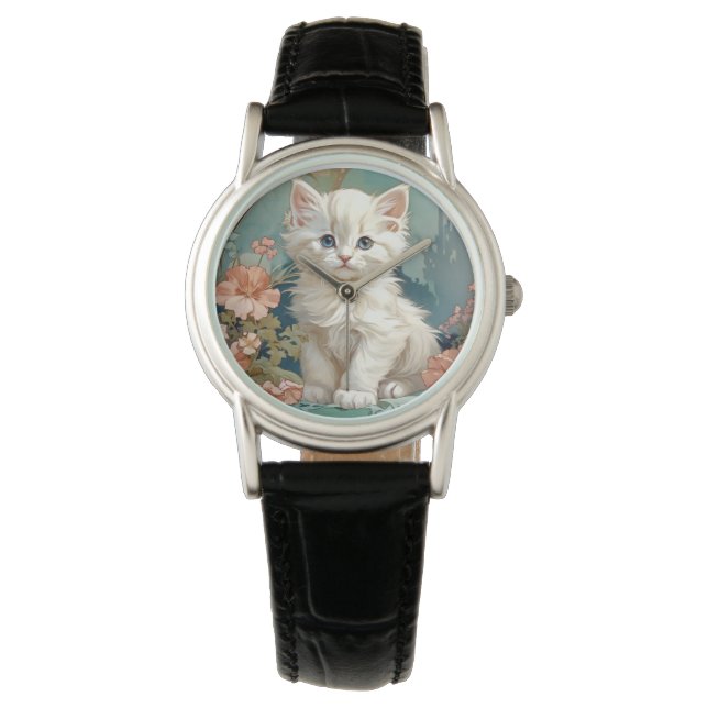 Montre Alphonse Mucha Style Chat blanc (devant)