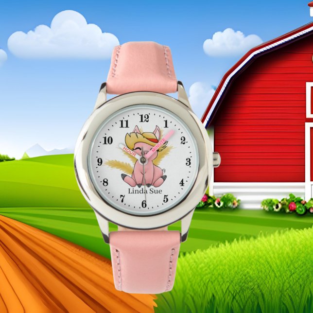 Montre Amateurs de ferme de porc mignon ajouter nom Watch (Créateur téléchargé)