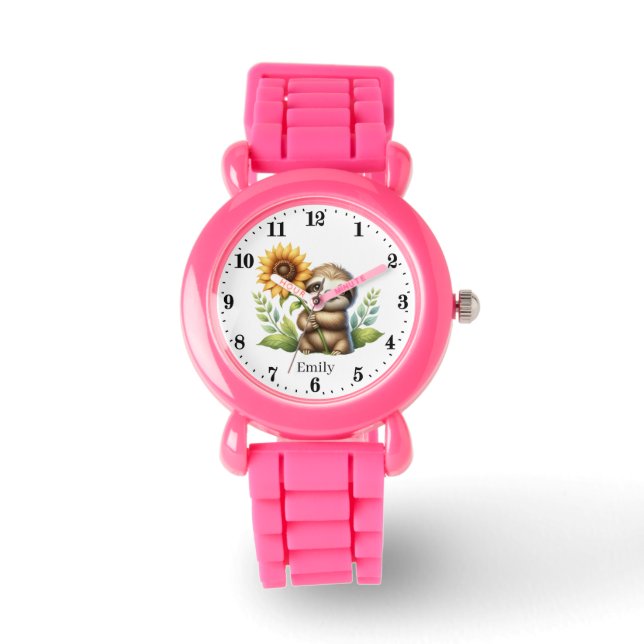 Montre Amateurs de paresse mignons ajouter un nom (Recto)