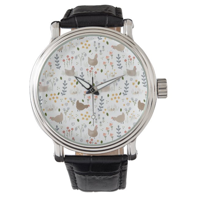 Montre Amateurs de poulet Ferme Animaux Plutôt Floral (devant)