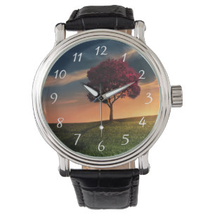 Montre Amazing landscape with a Red Tree at Sunset