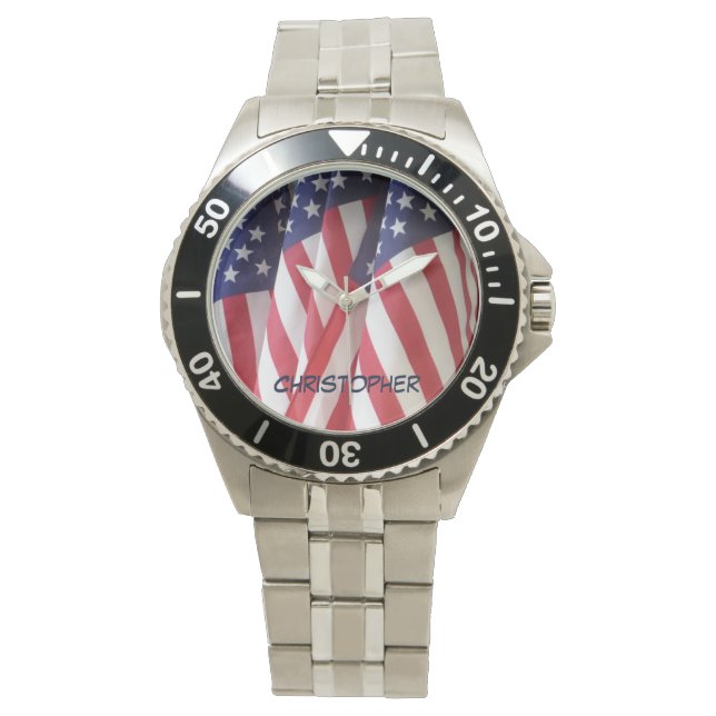 Montre American Flags Wrist Watch, Nom personnalisé (devant)