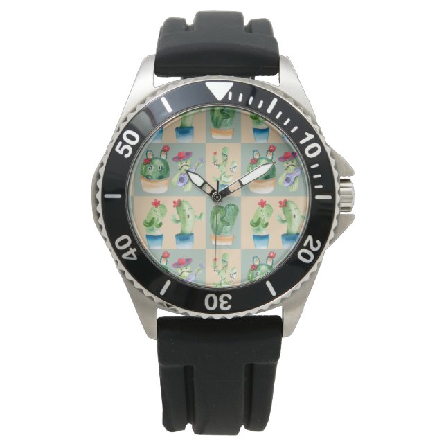 Montre amour cactus - aquarelle (devant)