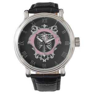 Montre Amour gothique   Squelette rose et noir Coeur flor