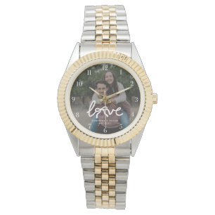 Montre Amour Moderne Couple Typography Photo Personnalisé