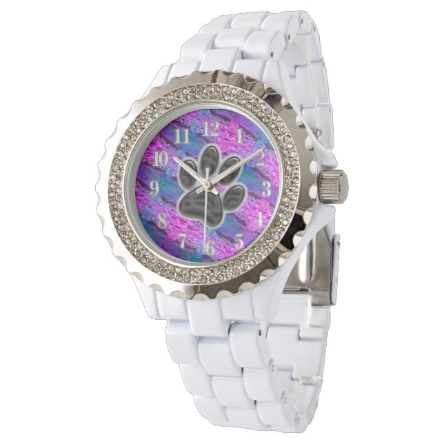 Montre Amoureux des chiens Diagonal Stripes bleu violet E (Incliné)
