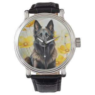 Montre Amoureux du chien Tervuren belge et coquelicots