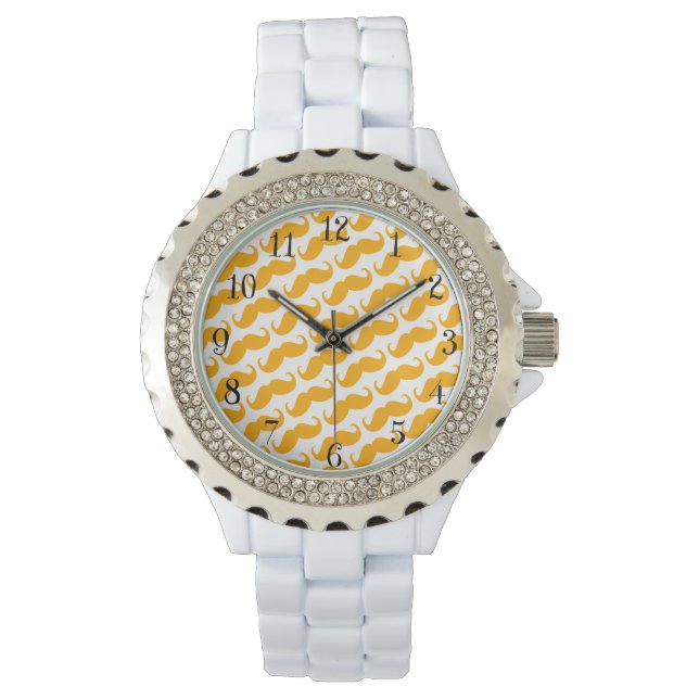 Montre Amusant Motif à la mode Orange Neon Mustache (devant)
