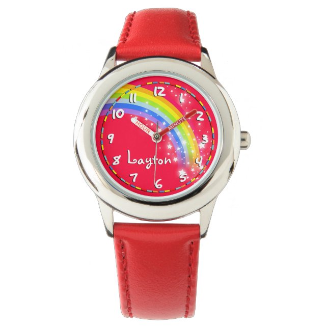 Montre Amusants enfants arc-en-ciel rouge nom poignet mon (devant)
