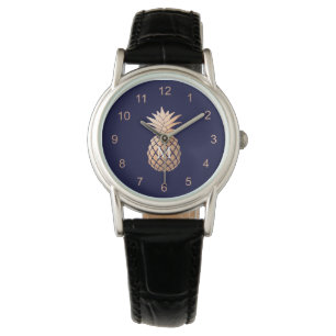 Montre Ananas rose d'or de Faux sur le bleu marine et le