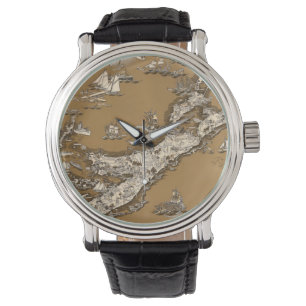 Montre Ancienne carte vintage des Bermudes Sepia Tone