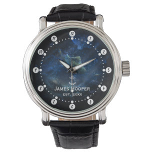 Montre Ancrage unique avec nom et date  Cadeaux nautiques