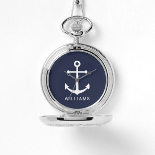 Montre Ancre bleue marine avec nom personnalisé
