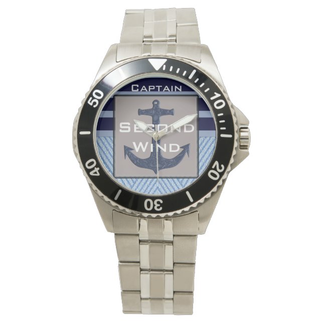 Montre Ancre de bateau design & Bleu Bleu Bleu Bleu Bleu (devant)