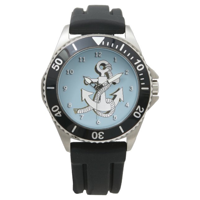 Montre - Ancre en blanc avec ombre (devant)