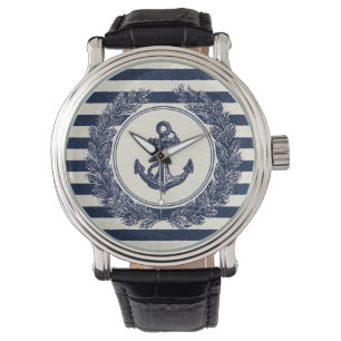 Montre Ancre nautique et couronne de laurier sur les rayu