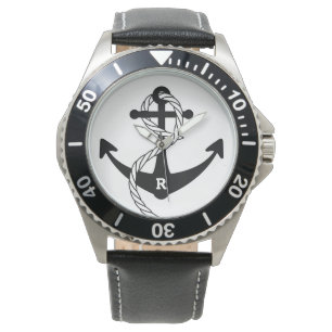 Montre Ancre nautique Monogramme initial personnalisé