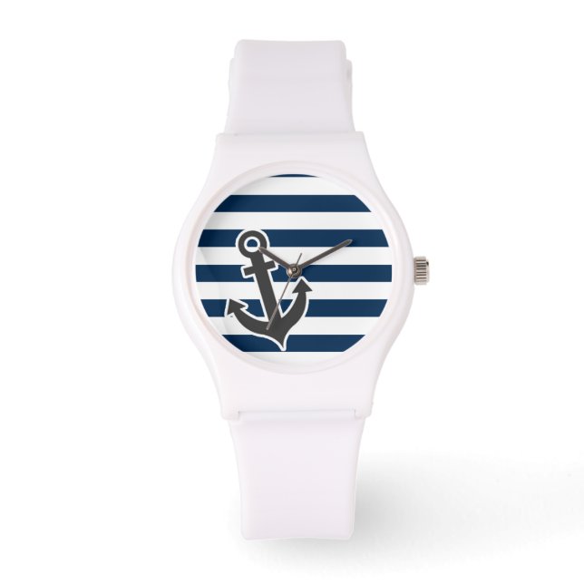 Montre Ancre nautique sur les rayures bleues foncées de m (Recto)