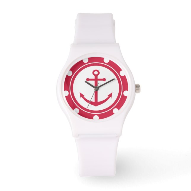 Montre Ancre rouge et blanche Nautique (Recto)