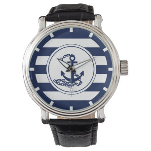 Montre Ancre Sur La Bleue Nautique Et Bleue Blancs
