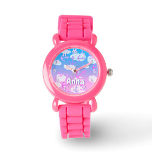 Montre Ancres flottantes rose mignonne, Nom personnalisé 