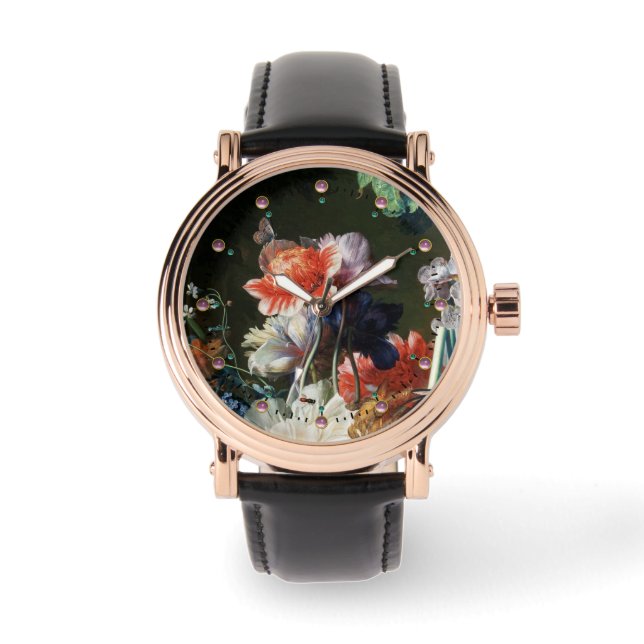 MONTRE ANÉMONES ROUGES ROSE FLEURS BLANCHES, BOUTTERFLY E (Recto)