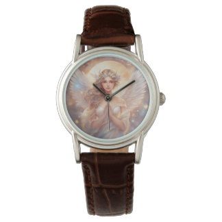 Montre ange gardien, peinture à l'eau pastel