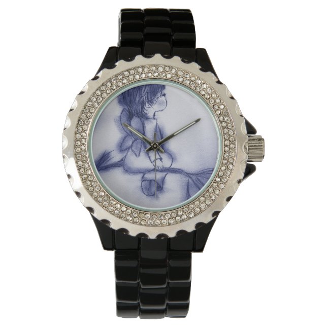 Montre Angel en attente sur une étoile - Tint Bleu (devant)