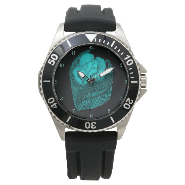 Montre Angels Kissing, noir et vert Design (devant)
