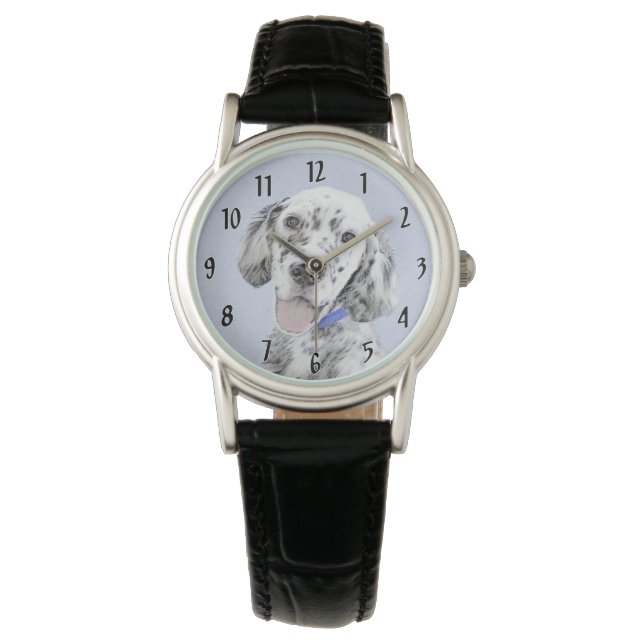 Montre Anglais Setter Blue Belton Peinture Chien Art (devant)