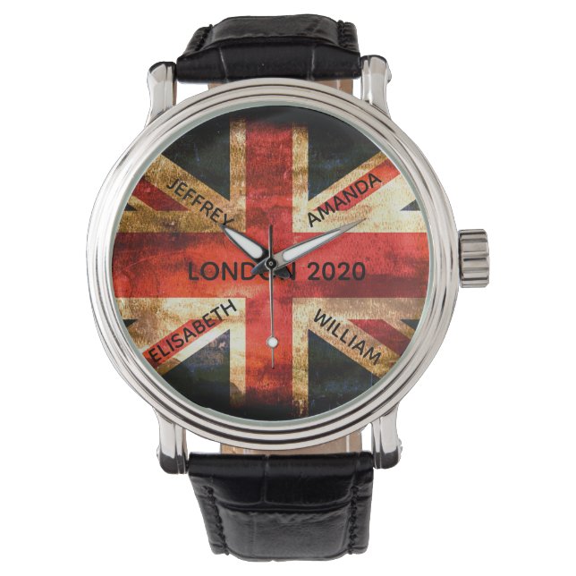 Montre Angleterre Londres Union Jack drapeau rustique (devant)