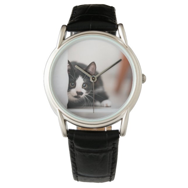 Montre Animaux de bébés cutest | Kitten noir et blanc (devant)