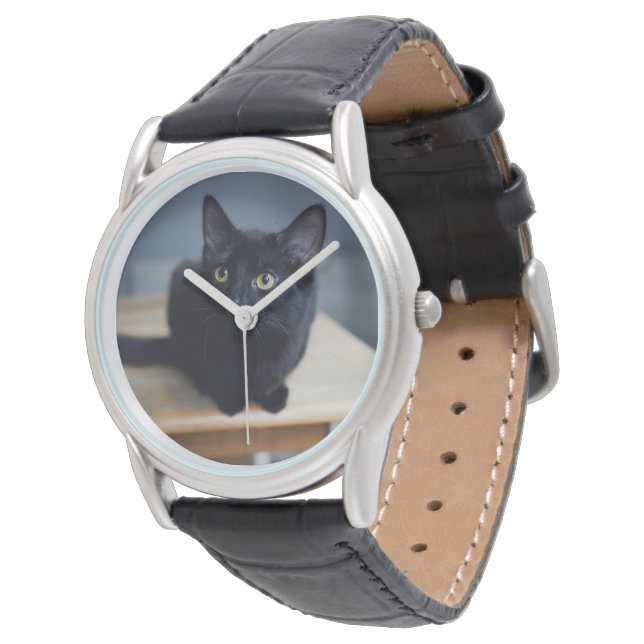 Montre Animaux de bébés cutest | Portrait d'un chat noir (Incliné)