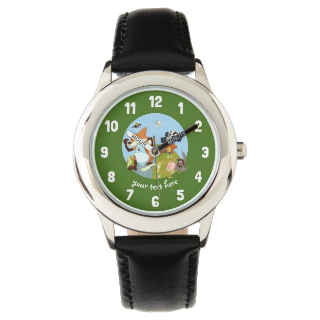 Montre Animaux de bois amusant Courir Fox & Badger Cartoo (devant)