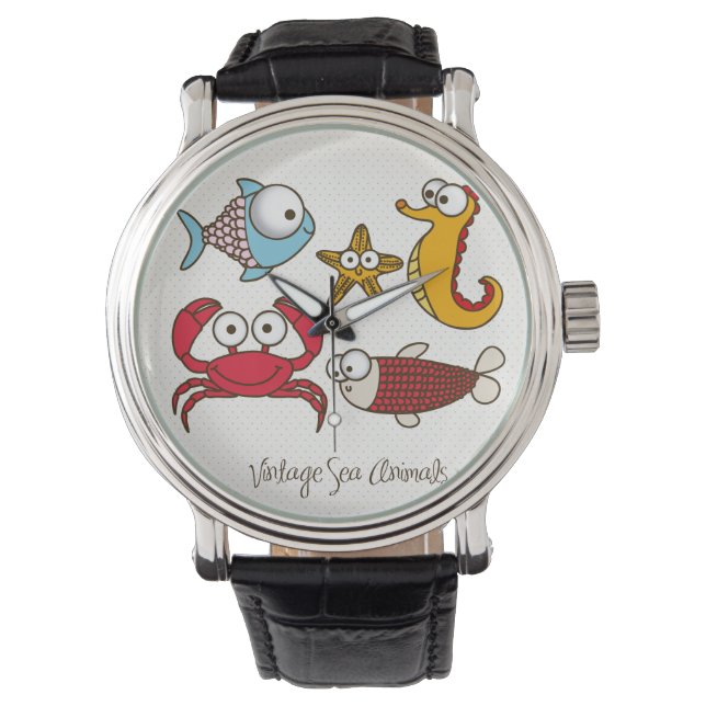 Montre Animaux de la mer vintage Vintage bracelet en cuir (devant)