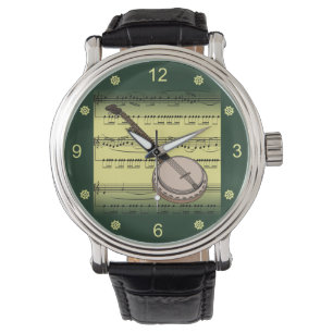 Montre anjo~Partition roulée~Arrière - plan or/vert~ 