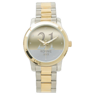 Montre Anniversaire 21 ans Numéro 21 Gold Silver Metal