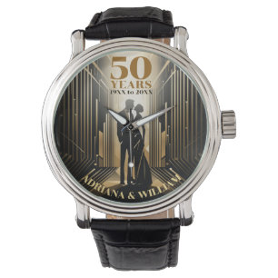 Montre Anniversaire Art Déco Retro Black & Gold Mariage