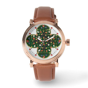 Montre ANTIQUE OR VERT CLOVER JEWEL Floral médiéval