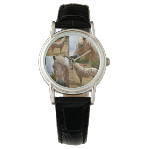 Montre Appaloosa Horse Photo Collage Black Leather Watch