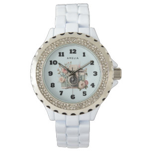 Montre Appareil photo avec image rétro pastel de fleurs