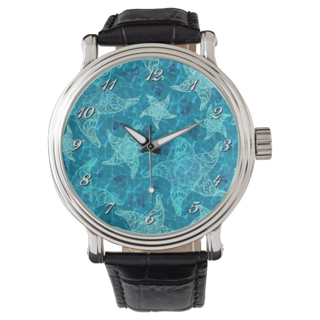 Montre Aqua Blue Starfish Motif Wrist Watch (devant)