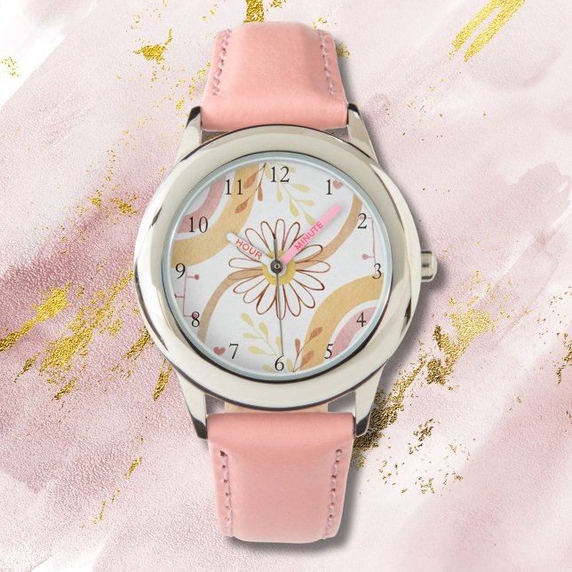 Montre Aquarelle Abstraite Fleur botanique et Arc-en-ciel (Close up)