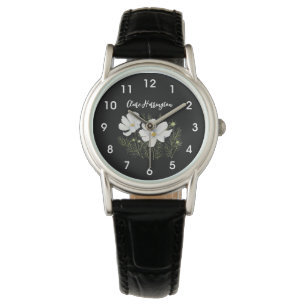 Montre Aquarelle Blanc Cosmos Fleurs Peinture Botanique