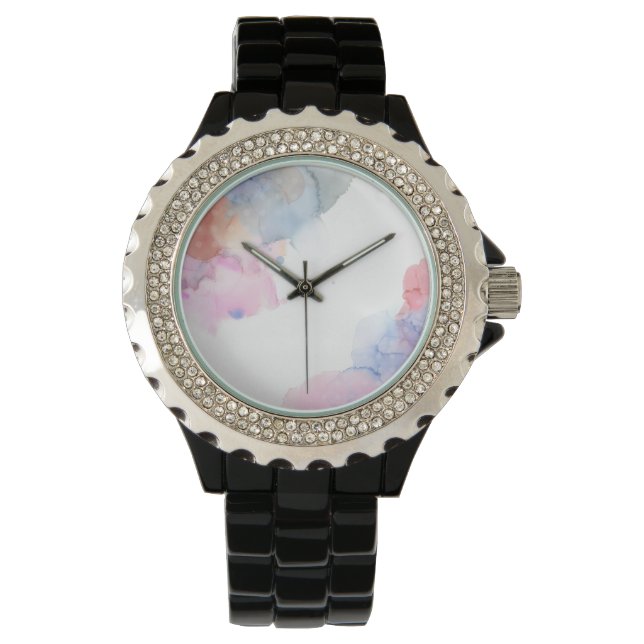 Montre Aquarelle bleu et rose de l'artiste (devant)